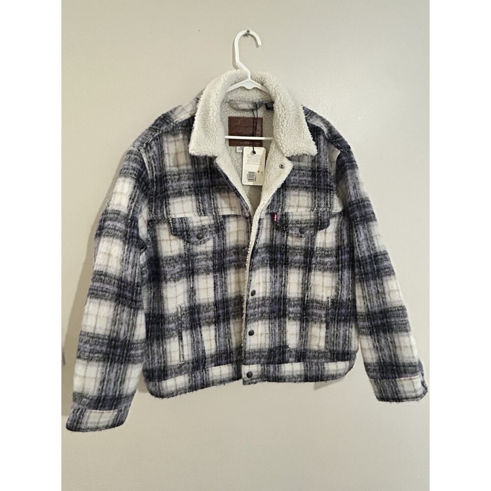 $148 Mens Size L Levis Premium Tweed Plaid Vintage Fit Sherpa Jacket
